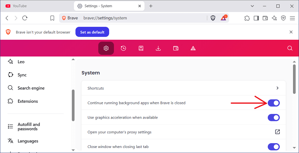 Allow backround applications to run when Brave is closed